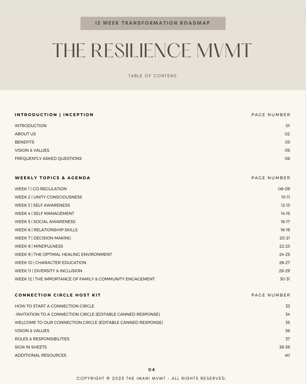 THE RESILIENCE MVMT : Connection Circle 12 Week Program